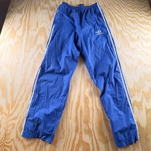 Vintage Adidas Nylon Track Pants Blue White Stripe Trefoil Logo Womens Medium